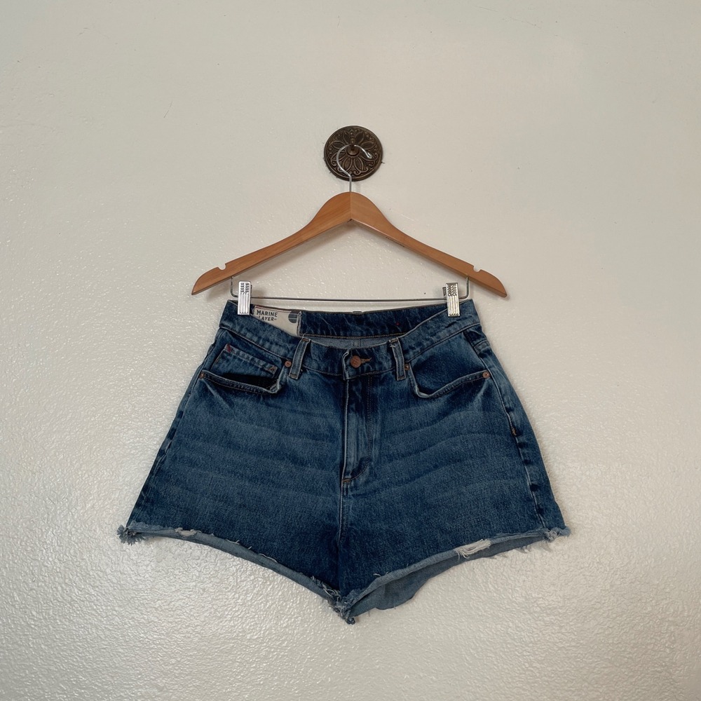 Marine Layer Sasha Denim Shorts Medium Wash Raw Hem Size 29